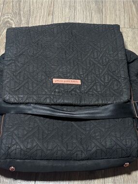 Petunia Pickle Bottom Black Quilted Messenger Bag with Rose Gold Accent